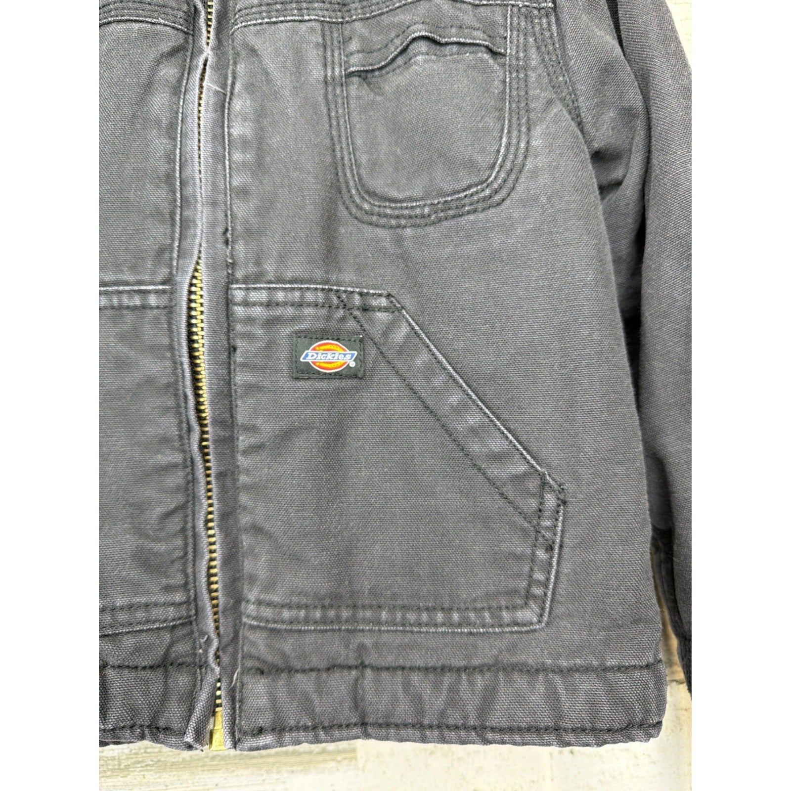 Dickies Chore Jacket Kids Fits Like 4t Black Sherpa Lined Hooded Canvas Workwear1