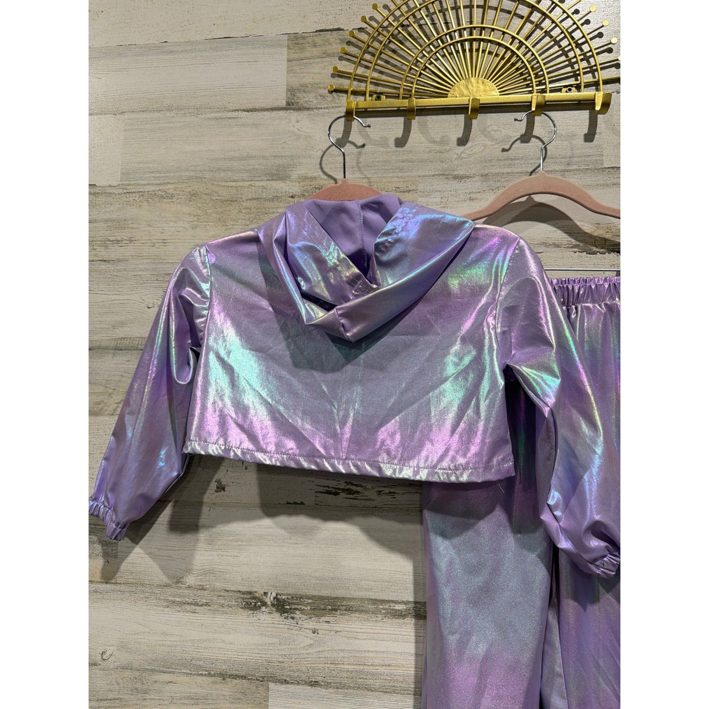 Jogger Set Girls 7 Purple Iridescent Metallic Holographic EUC2