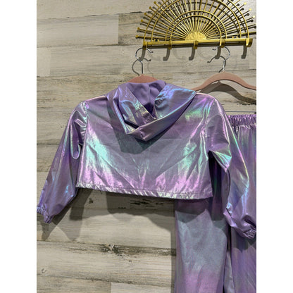 Jogger Set Girls 7 Purple Iridescent Metallic Holographic EUC2