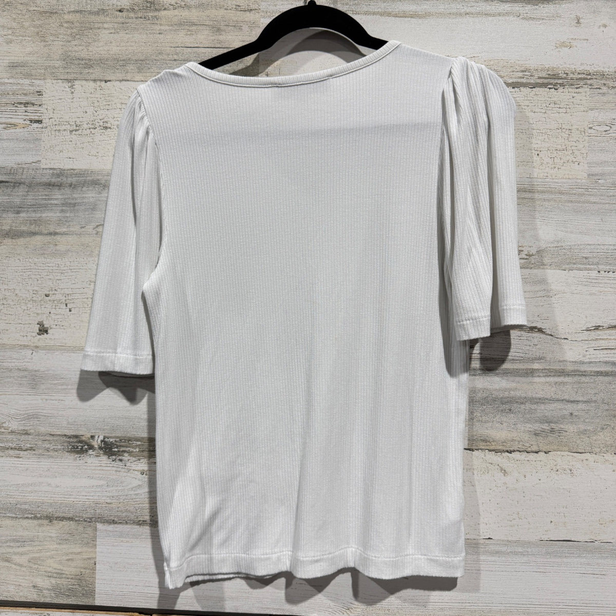 LOFT Ribbed Henley Top Women Size M White Rayon Spandex Casual Flawed*4