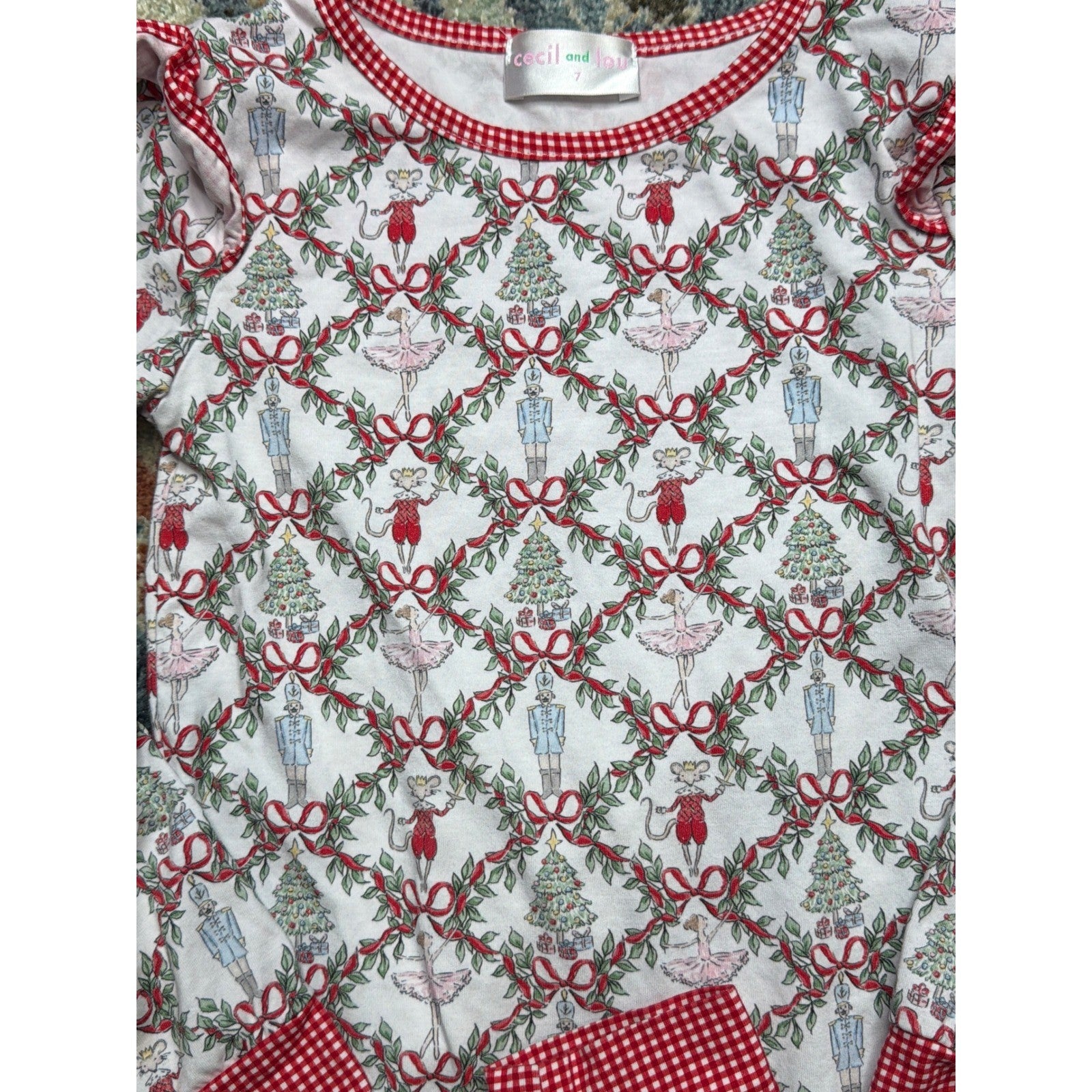 Cecil and Lou Pajama Set Girls 7 White Red Nutcracker Ruffle1