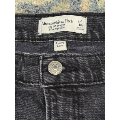 Abercrombie & Fitch 90s Straight Jeans Women 34/18R Black Curve Love Denim EUC0