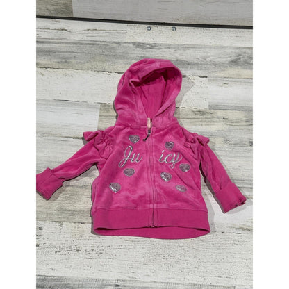 Juicy Couture Hoodie Girls 6-9M Pink Sequin Heart Ruffle Velour EUC0