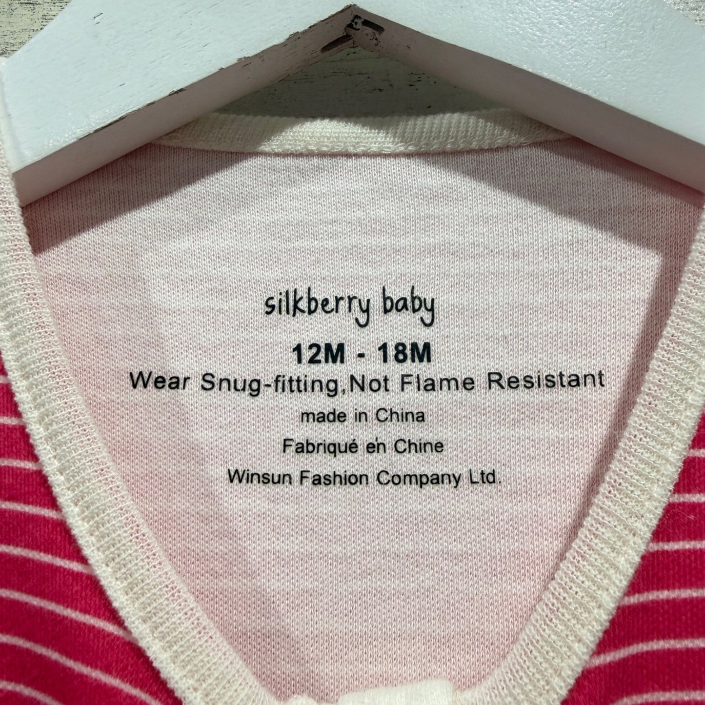 Silkberry Baby Footie Kids 12-18M Pink Candy Cane Stripe Organic Cotton NWT2