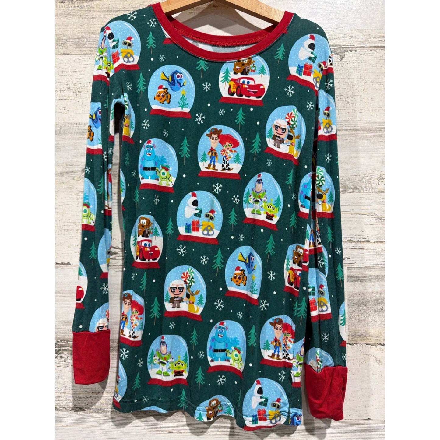 Little Sleepies Pajama Top Kids 9/10 Green Disney Pixar Holiday Bamboo EUC0