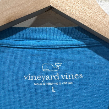 Vineyard Vines Pocket Tee Men L Blue Long Sleeve Whale Graphic Preppy GUC2