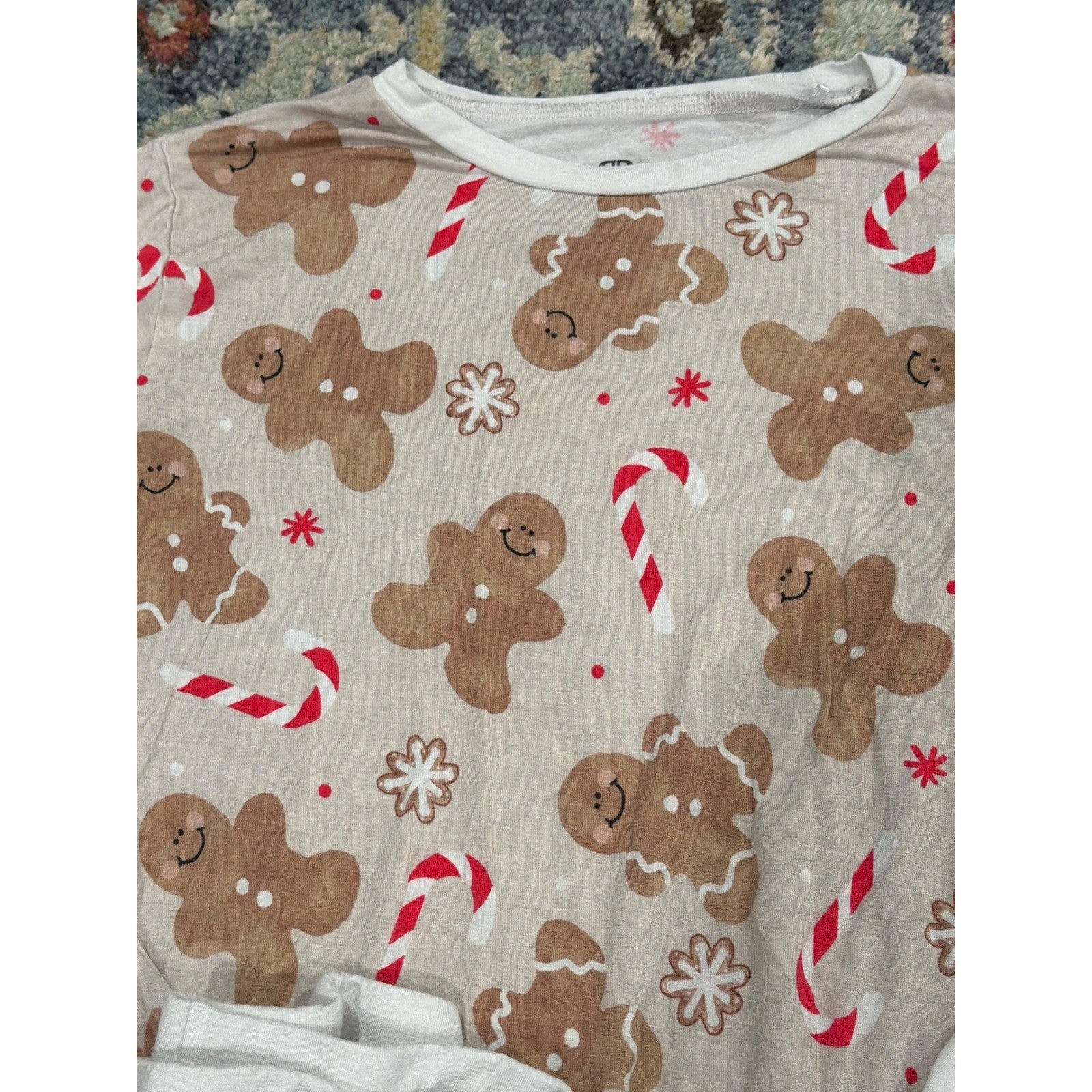 Bums & Roses Pajama Set Kids 9/10 Tan Gingerbread Bamboo Holiday EUC1