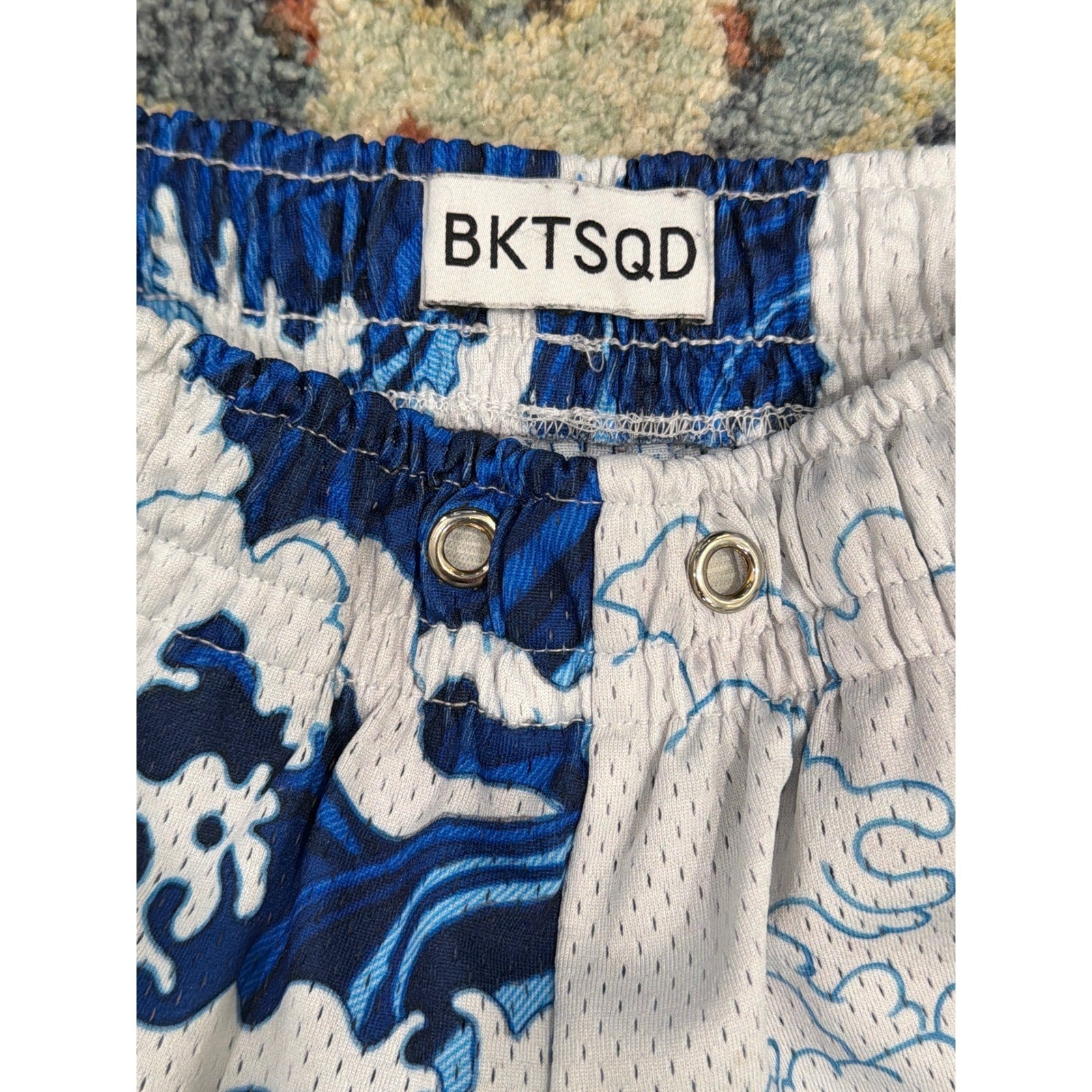BKTSQD Mesh Basketball Shorts Men XS Blue Great Wave Hokusai Streetwear *Flawed3