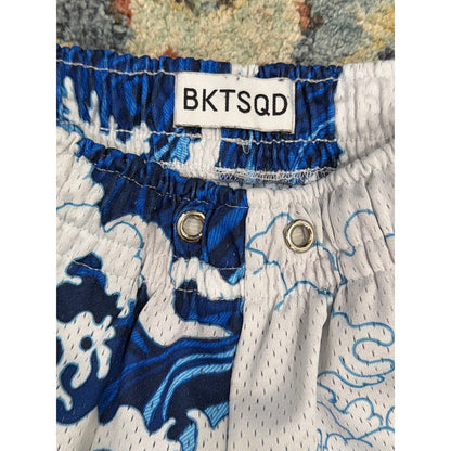 BKTSQD Mesh Basketball Shorts Men XS Blue Great Wave Hokusai Streetwear *Flawed3