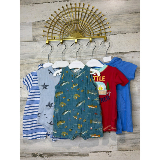 Romper Bundle Boys 0-3M 3M Blue Red Fish Star Nautical Vacay Resort Camp0