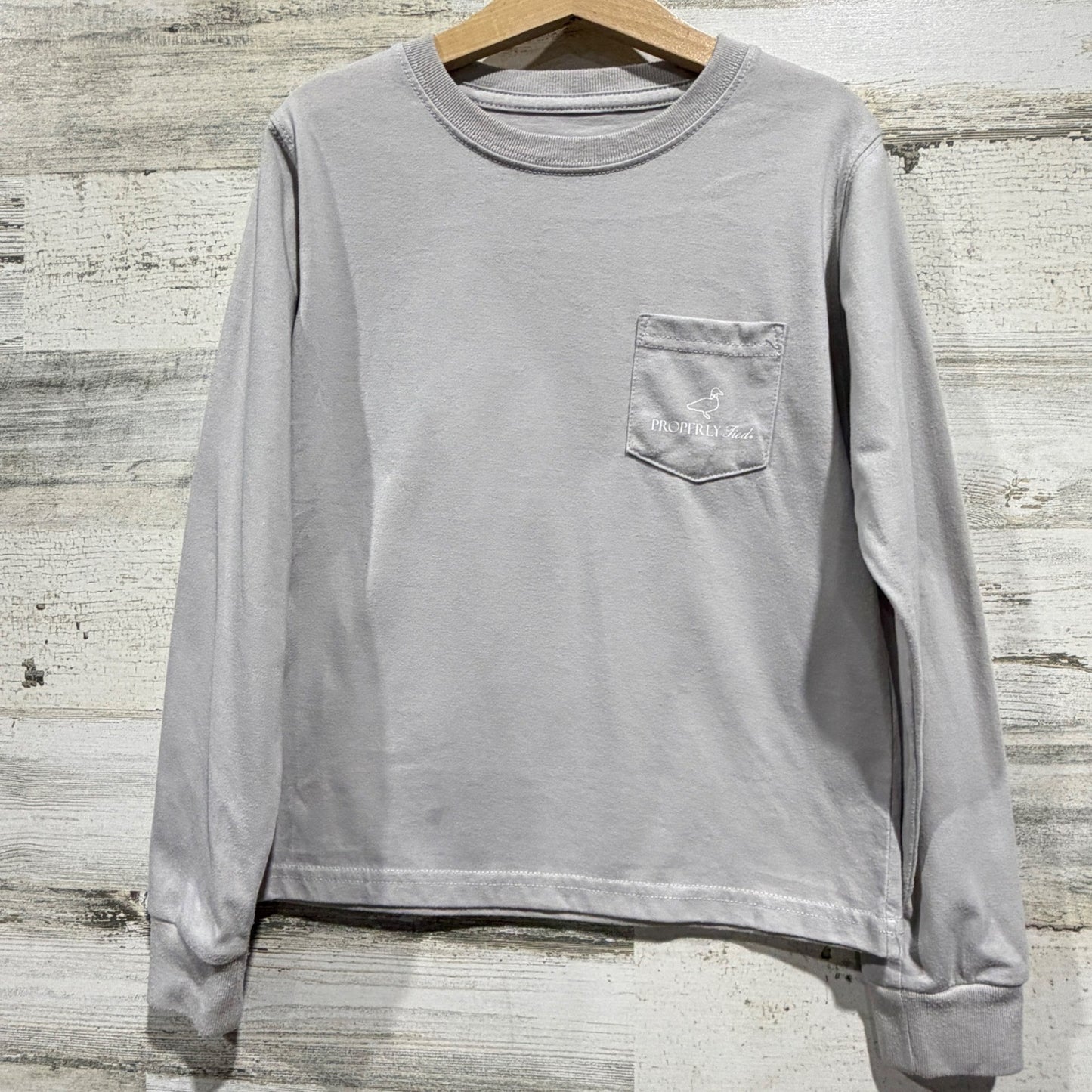 Properly Tied Long Sleeve Shirt Boys 6 Gray Football Pocket Tee Preppy *Flawed0