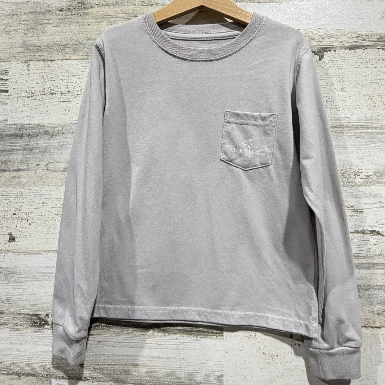 Properly Tied Long Sleeve Shirt Boys 6 Gray Football Pocket Tee Preppy *Flawed0