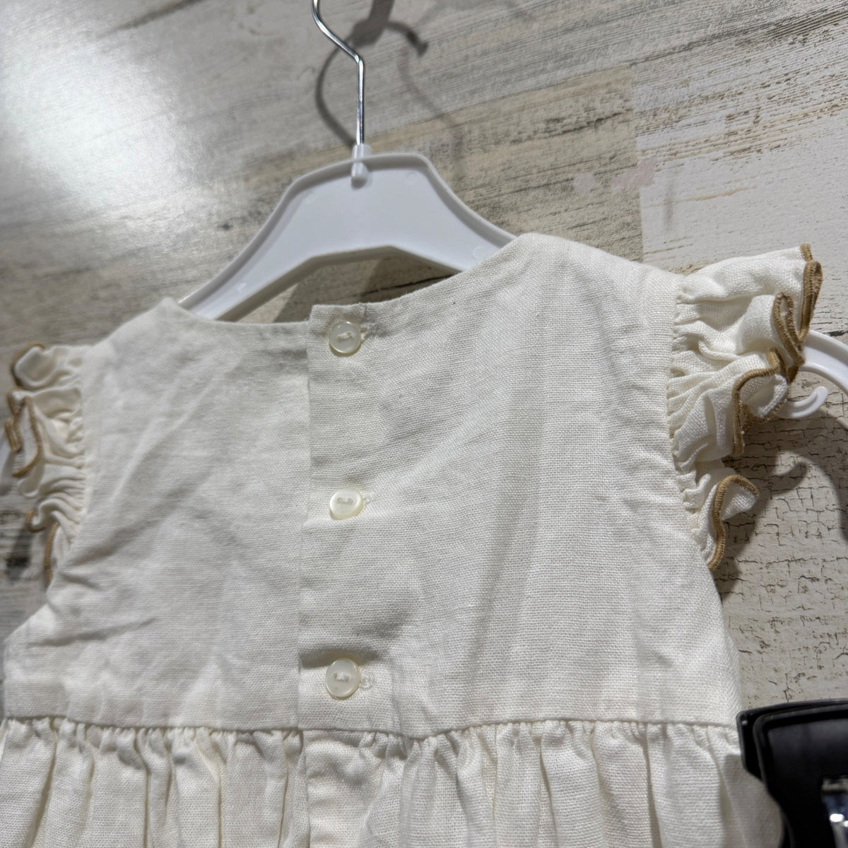 Edgehill Collection Smocked Dress Set Girls 18M Cream Linen Cotton Heirloom EUC8