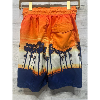 Swim Trunks Boys Small 6-7 Orange Palm Tree Sunset Board Shorts1