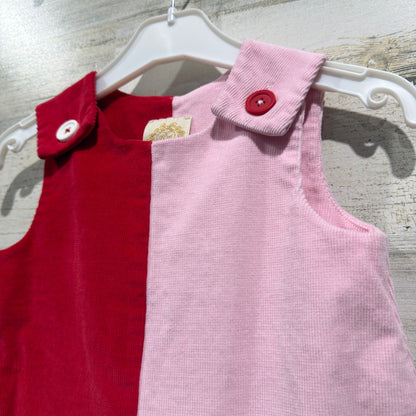 The Beaufort Bonnet Company Jumper Dress Girls 3T Red Pink Corduroy Classic EUC1