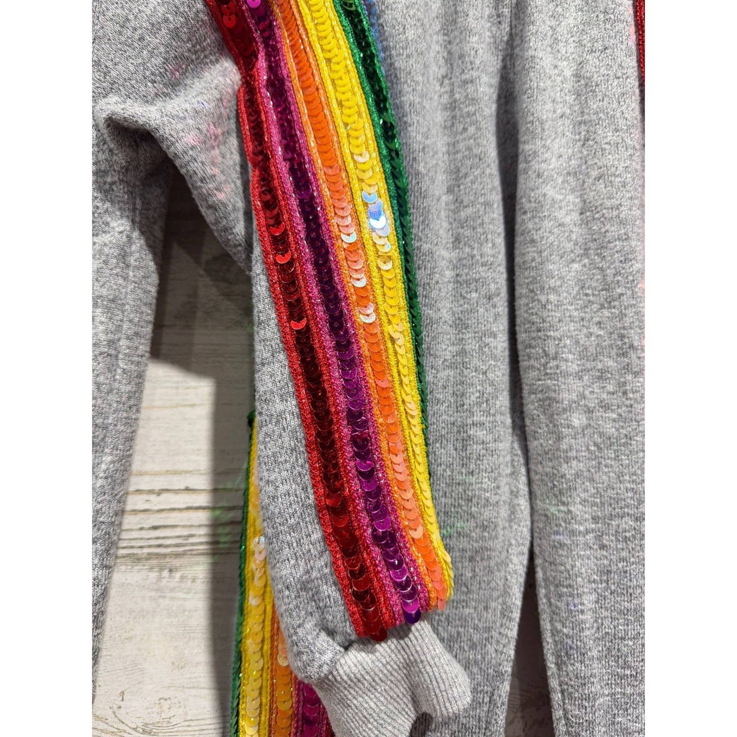 Lola and the Boys "Amelia" Tracksuit Set Girls 4 Gray Rainbow Sequin Glam EUC6
