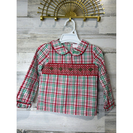 Cecil and Lou Boys 3T Red Green Plaid Smocked Custom Archie Holiday EUC0