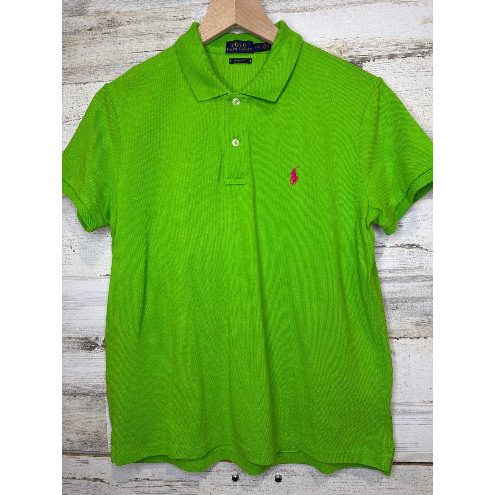 Polo Ralph Lauren Polo Shirt Mens L Green Classic Fit Pony Logo Preppy EUC0