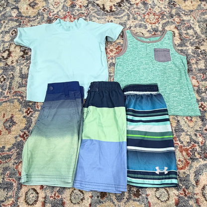 Under Armour RuggedButts Art Class Boys 4-5 Bundle Swim Shorts Rash Guard EUC0