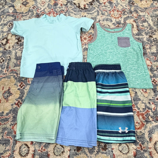 Under Armour RuggedButts Art Class Boys 4-5 Bundle Swim Shorts Rash Guard EUC0