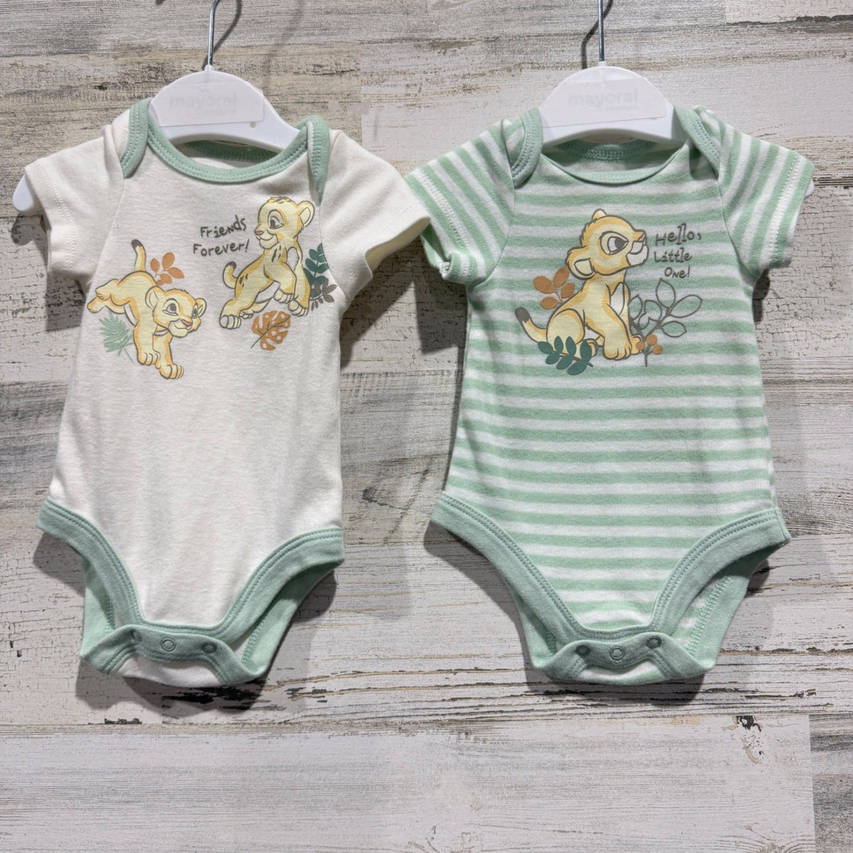 Disney Baby Lion King Simba Bodysuit 2Pack Newborn Green Cotton Blend Safari EUC0