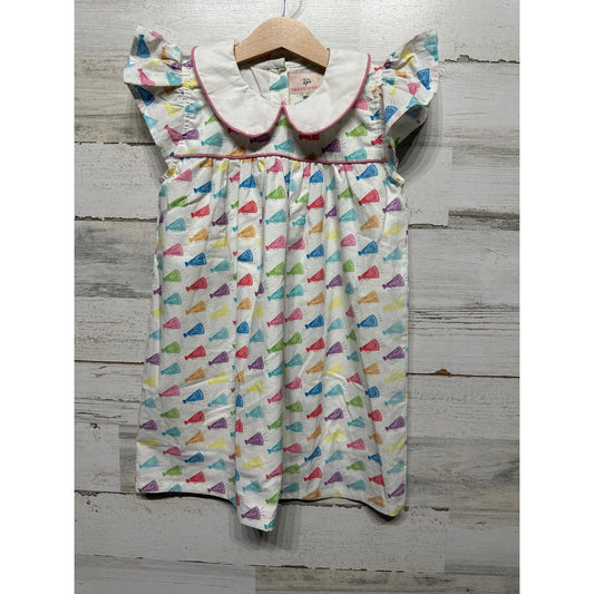 Smockingbird Dress Girls 4T White Megaphone Cheer Flutter Sleeve EUC0
