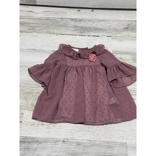 Laura Ashley Tunic Top Girls 12M Mauve Swiss Dot Ruffle Flower EUC0