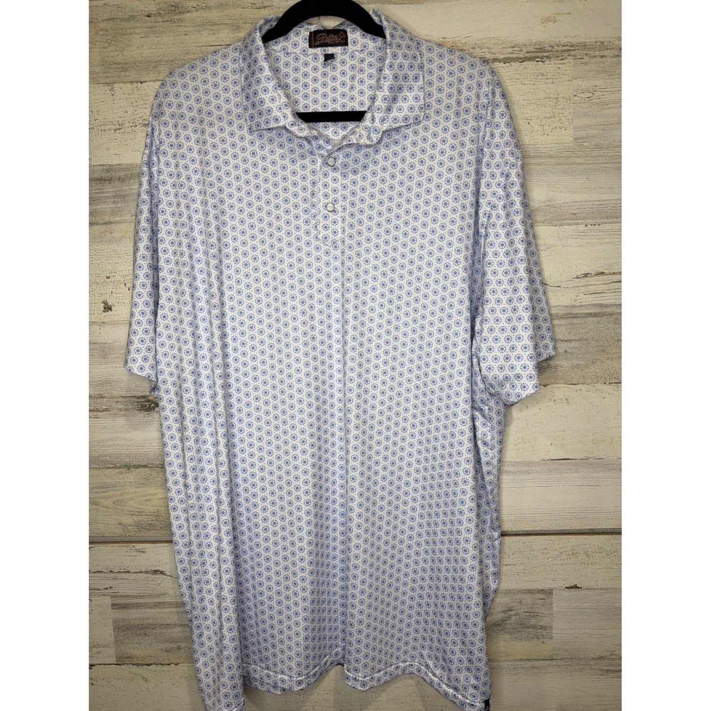 Rafter C Polo Shirt Mens 3XL White Blue Geometric Performance Western EUC0