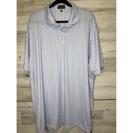 Rafter C Polo Shirt Mens 3XL White Blue Geometric Performance Western EUC0