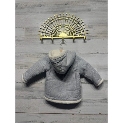 Carter's Sherpa Lined Hooded Jacket Boys 9M Grey Zip Up Winter Coat EUC1