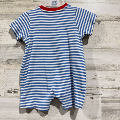 Bella Bliss Romper Boys 6M Blue White Stripe Jeep Applique Preppy EUC4