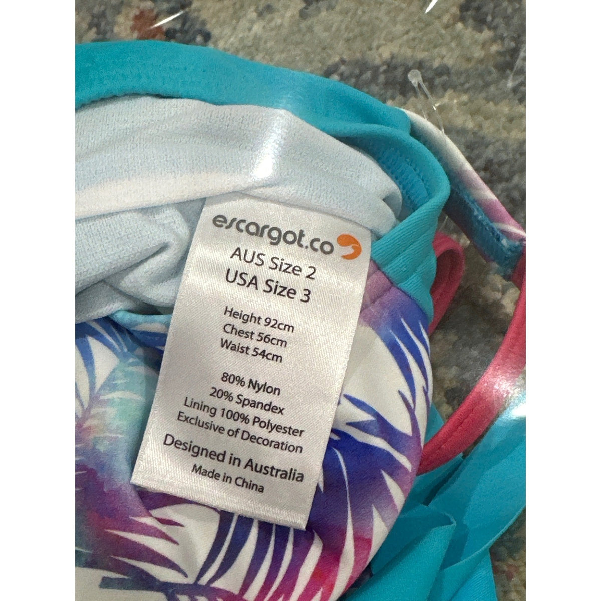 Escargot Swimsuit Girls 3 Multi Tropical Palm One Piece NWT3