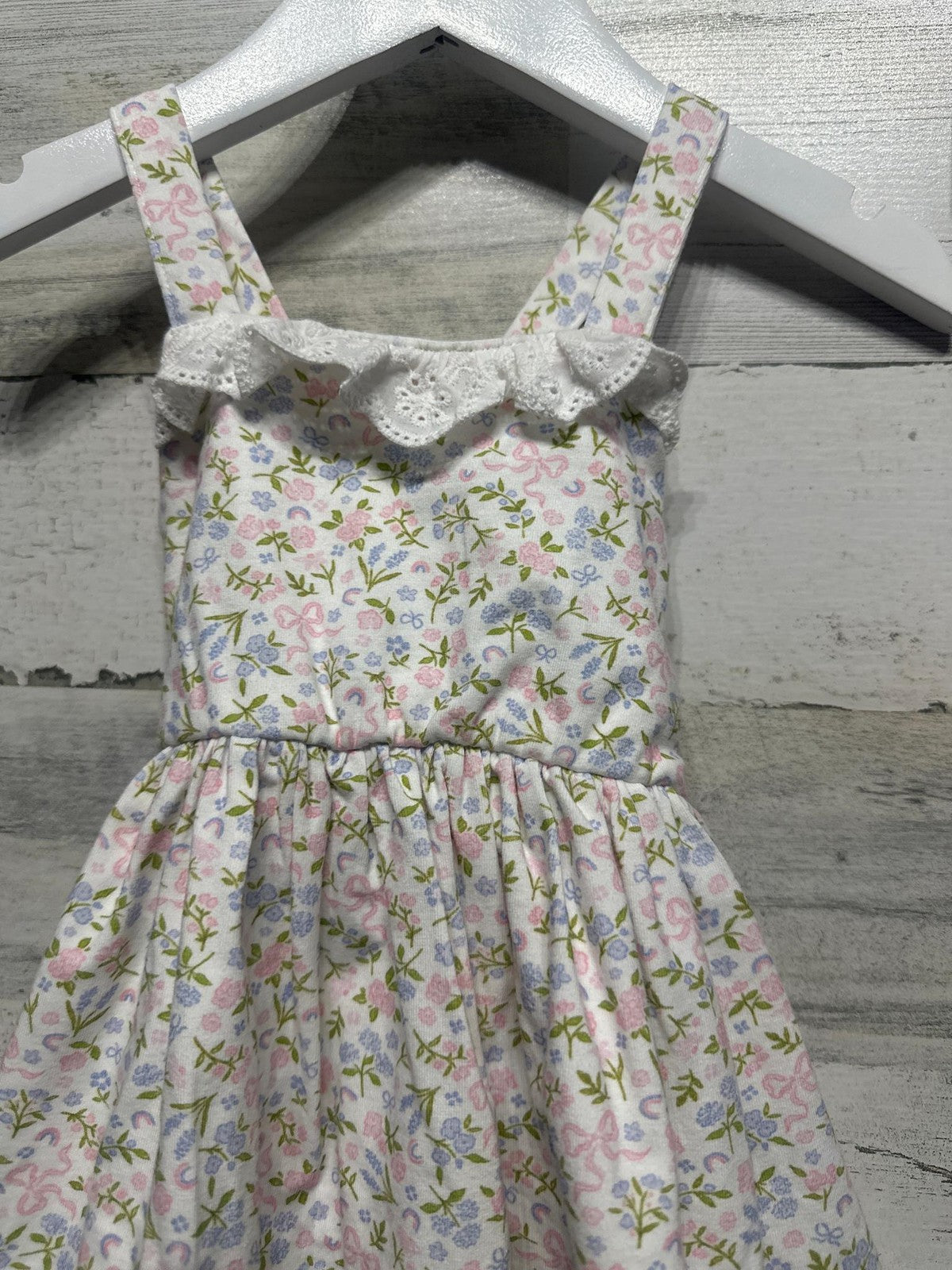 Serendipity Floral Dress and Bloomers Set Girls 9m Pink Blue Eyelet Lace EUC1