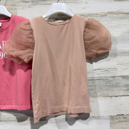 Zara Le Marais Puff Sleeve Top Lot Girls 11-12 Pink Cotton Blend Casual EUC3