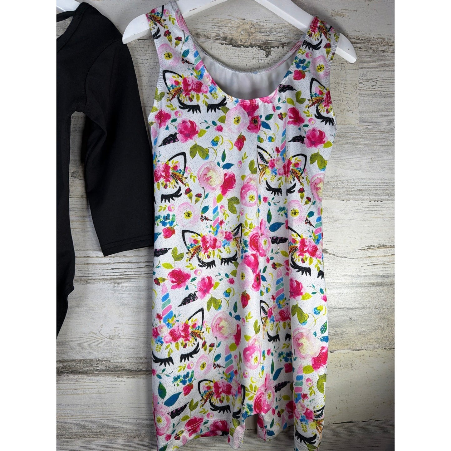 DanceSkin Leotard & Unicorn Unitard Lot Girls S 6-6X Black Floral Ballet EUC4