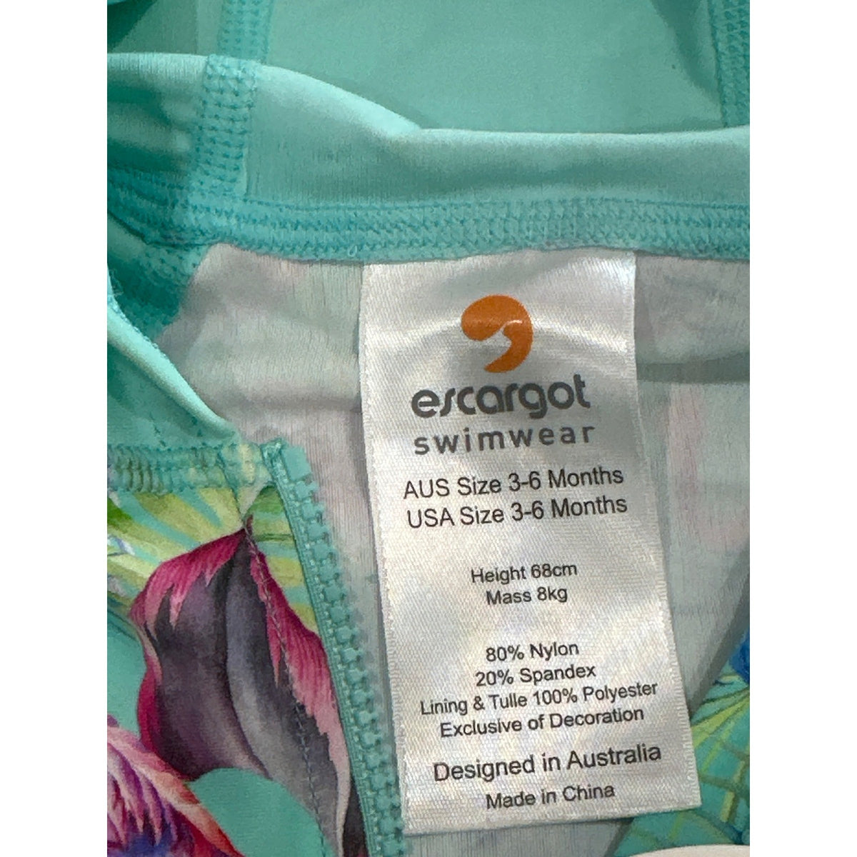Escargot Swimsuit Baby Girls 3-6M Mint Green Flamingo Hooded Tutu NWT4