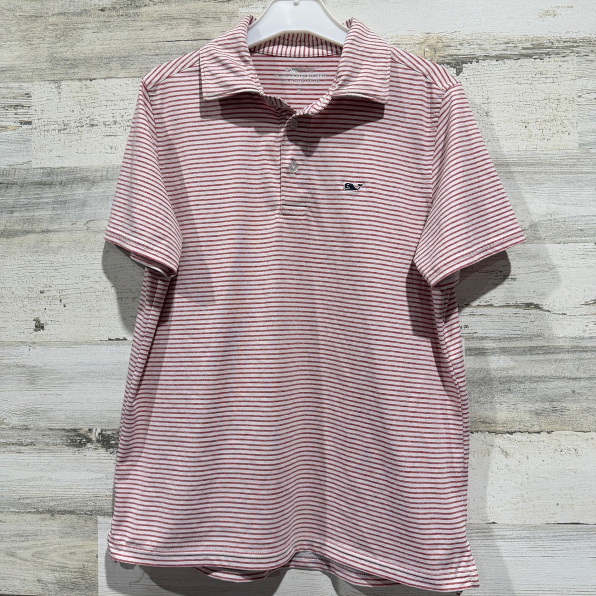Vineyard Vines Polo Boys M Red Striped Sankaty Performance Preppy EUC0
