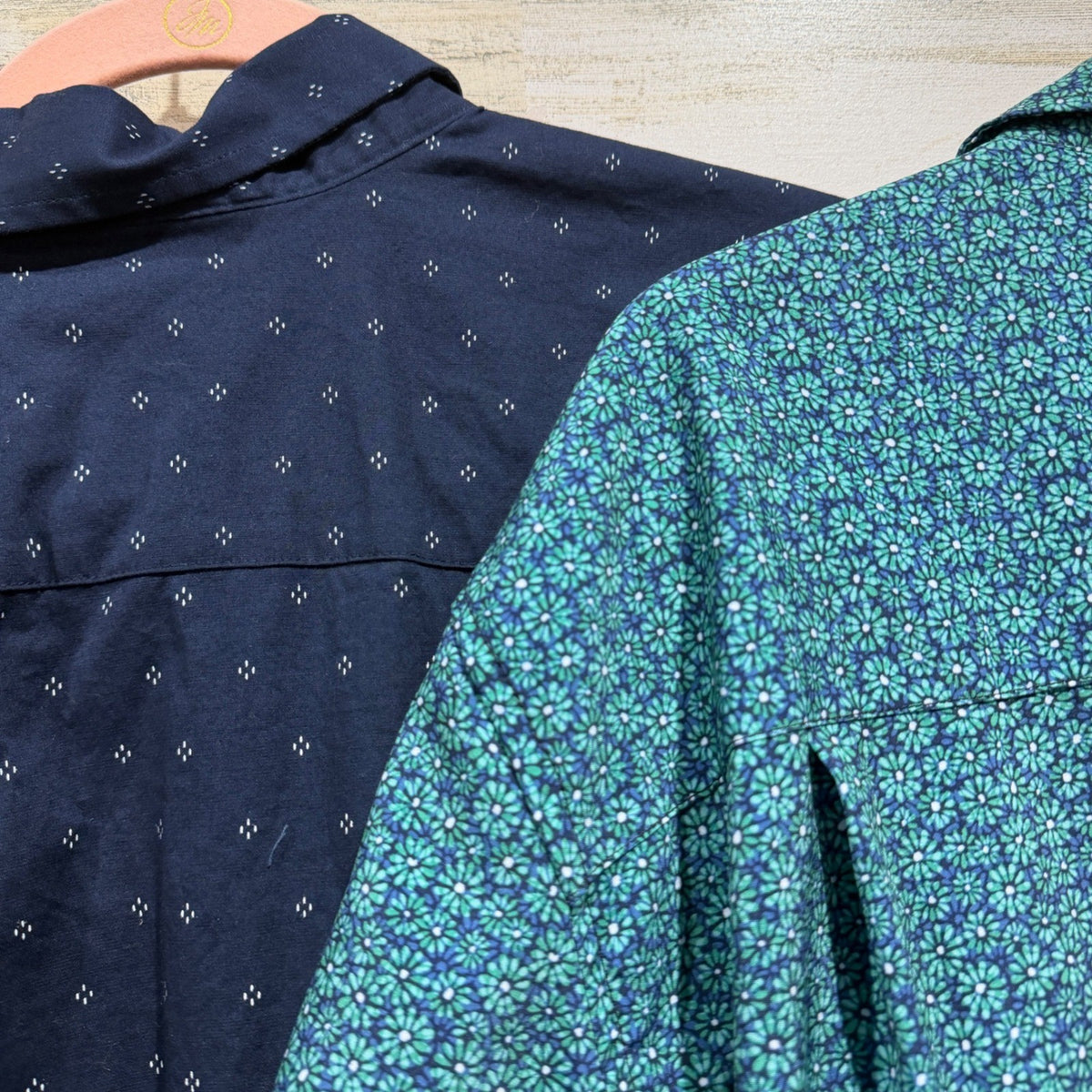 George Nick Graham Button Down Shirt Men 2XL Blue Green Print Cotton Poly EUC6