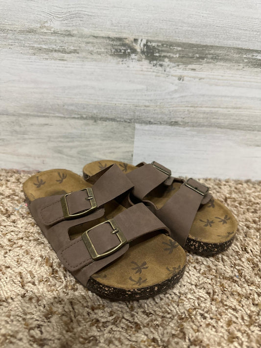 Brown Double Buckle Sandals Kids Youth 1 Brown Slides EUC0