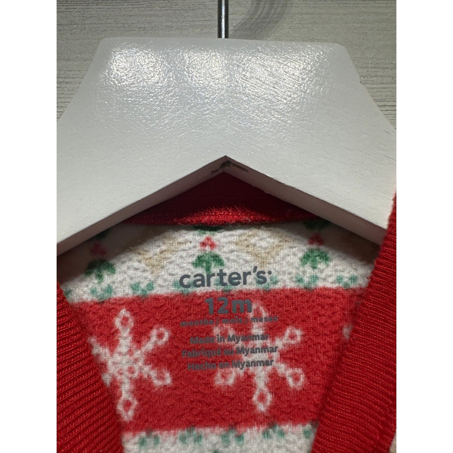 Carter's Footed Pajamas Kids 12M Red Fair Isle Holiday Fleece EUC1