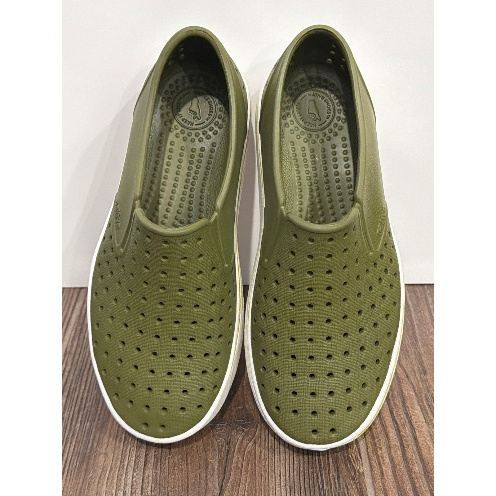 Native Miles Shoes Mens 4 Dark Green Slip On Perforated Gorpcore New2