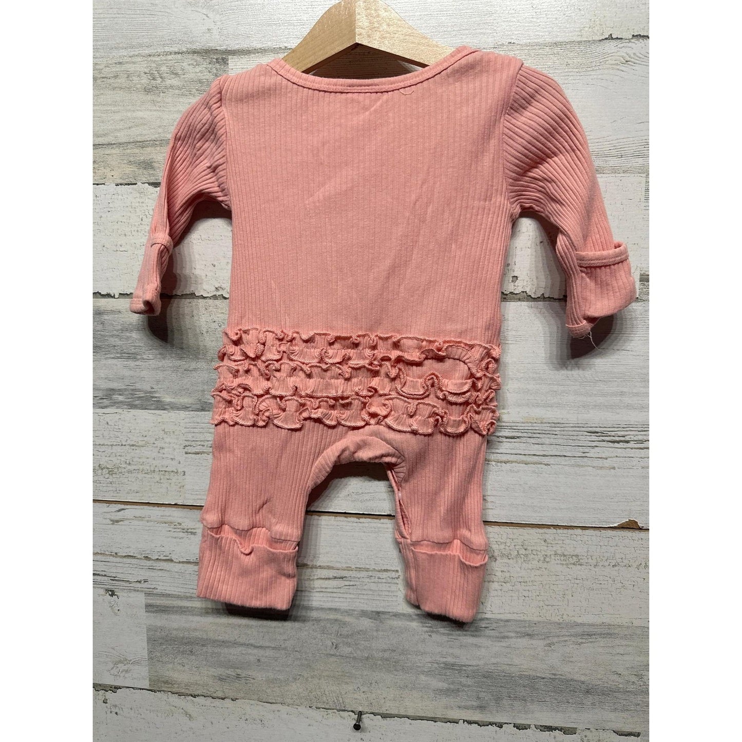 Boutique Romper Girls 0-3M Pink Little Sister Ruffle Back Ribbed EUC1