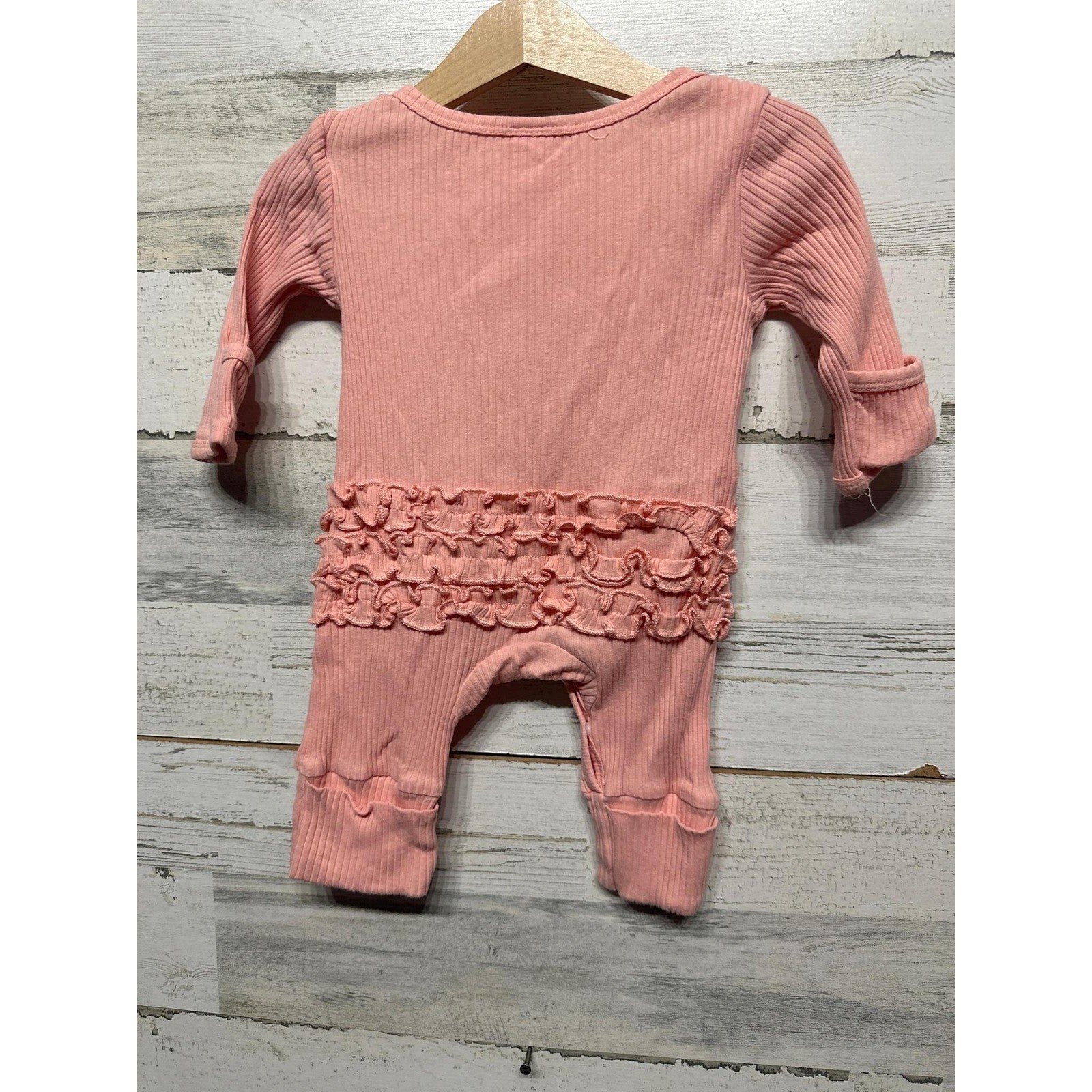 Boutique Romper Girls 0-3M Pink Little Sister Ruffle Back Ribbed EUC1