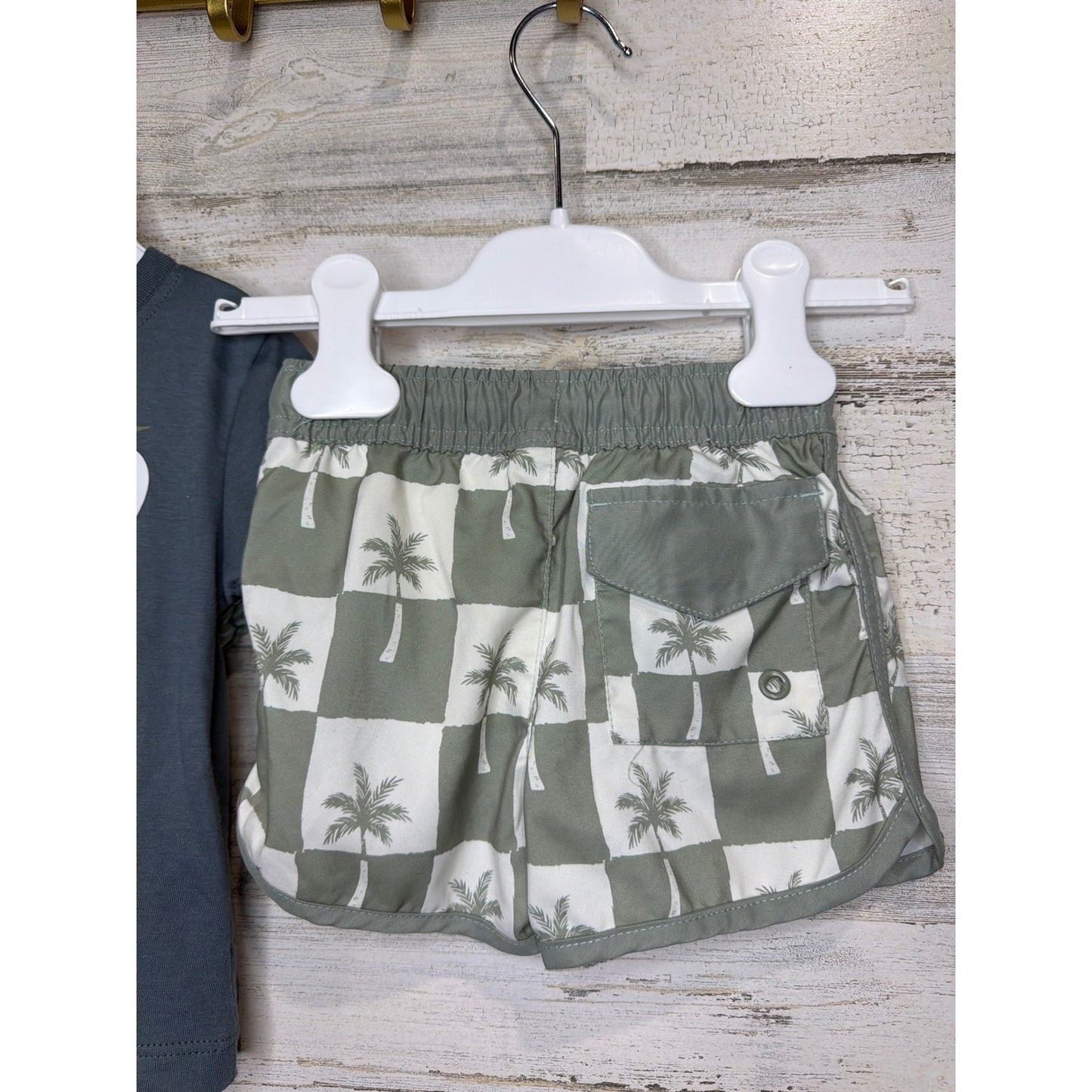 Volcom Hurley Boys 12M Green Grey Linen Set T-Shirt Swim Trunks Bundle Surf4