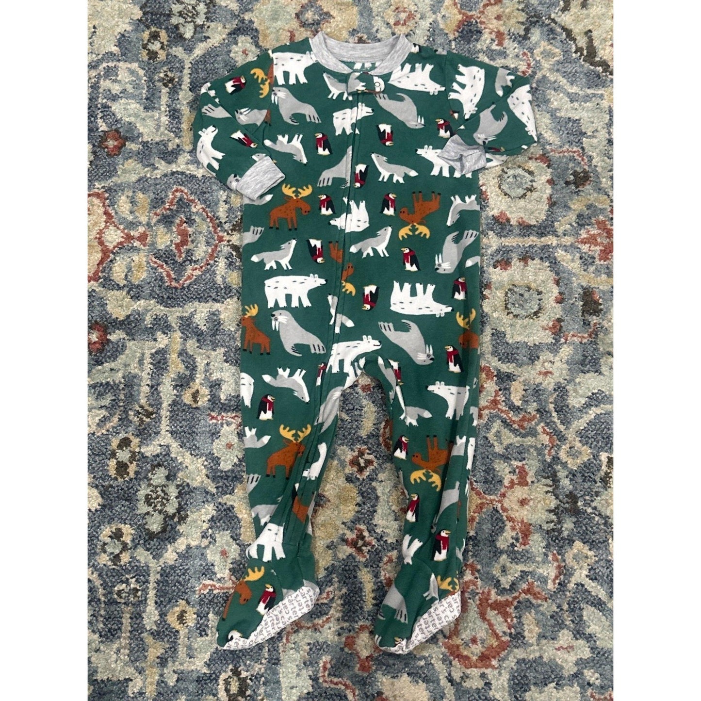 Carter's Footed Pajamas Boys 18M Green Arctic Animal Fleece EUC0