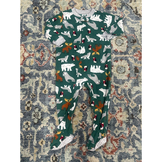 Carter's Footed Pajamas Boys 18M Green Arctic Animal Fleece EUC0