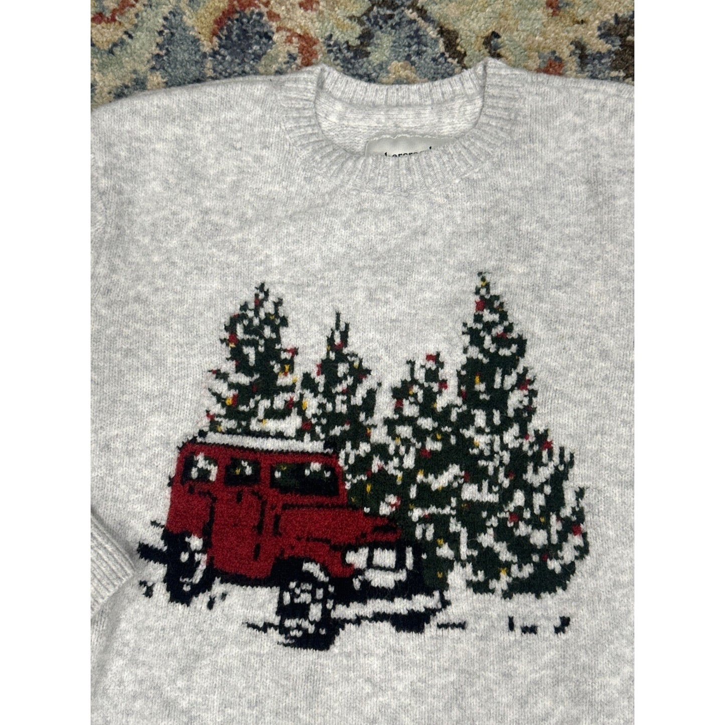 Abercrombie Sweater Boys 5/6 Gray Red Truck Christmas Tree Holiday EUC1