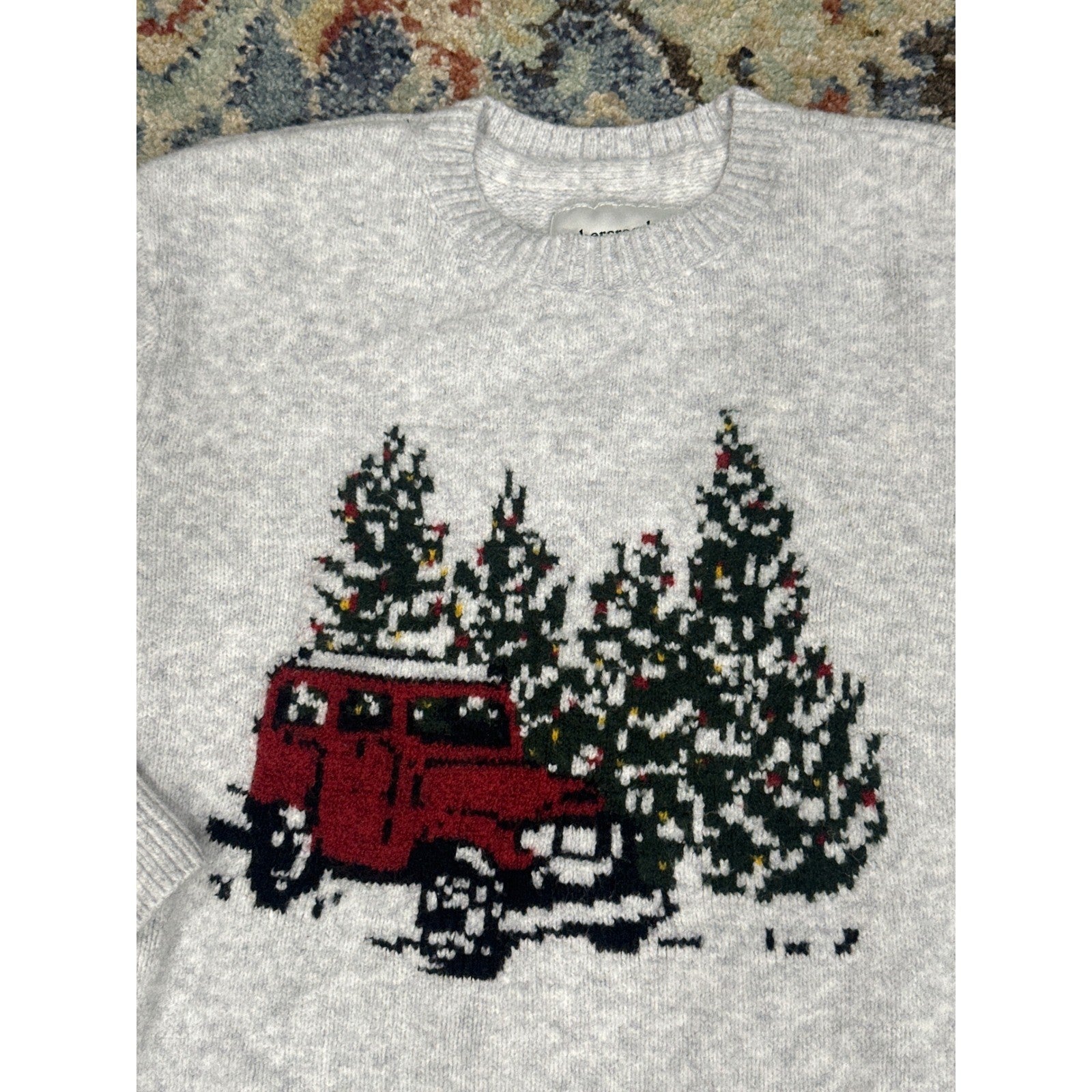 Abercrombie Sweater Boys 5/6 Gray Red Truck Christmas Tree Holiday EUC1