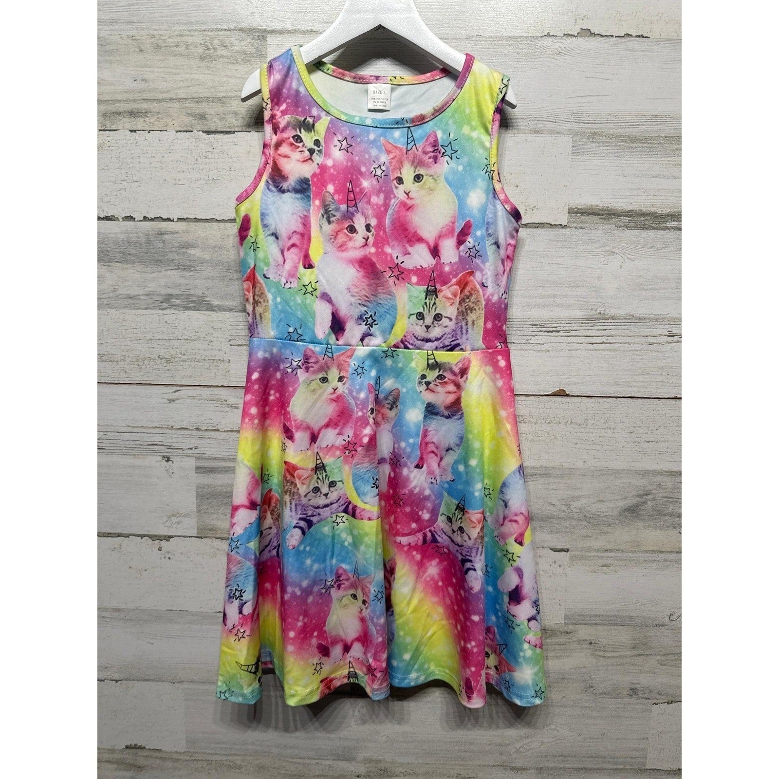 Skater Dress Girls L Rainbow Caticorn Galaxy Print Kawaii EUC0