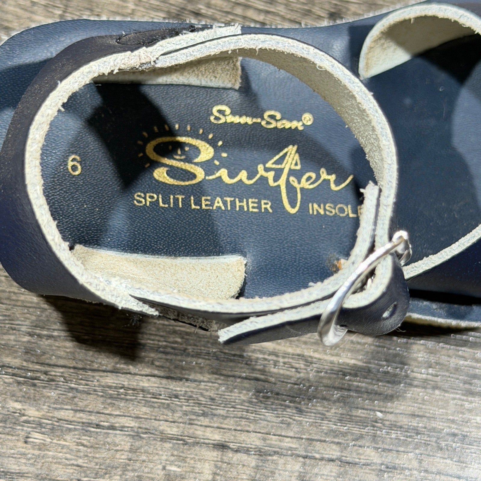 Sun-San Surfer Sandals Boys Size 6 Navy Blue Leather Buckle Classic GUC*6
